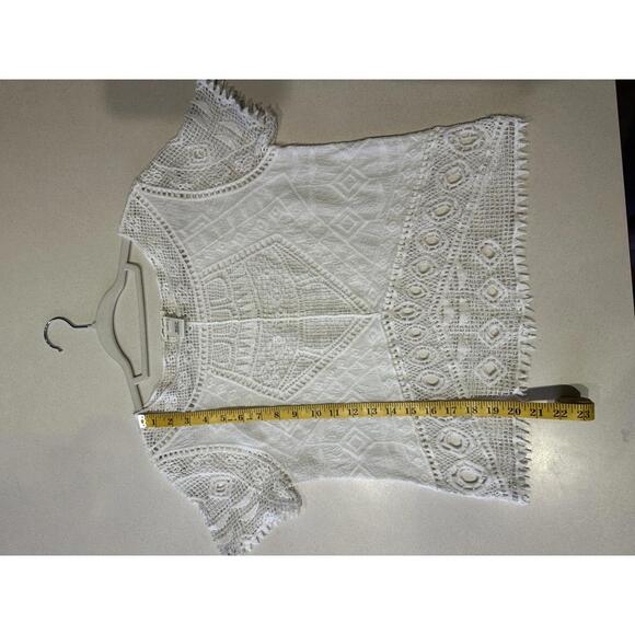 Ultra Pink Boho White Crochet Lace Short Sleeve Blouse M - Picture 5 of 7